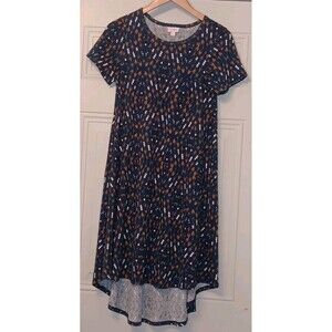 Lula Roe Pullover Short Sleeve T-Shirt Dress SIZE: XS BLUE MULTICOLOR DESIGN
